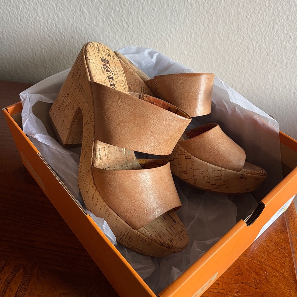 Brown Kork’s Dezi Platform Wedge Sandals